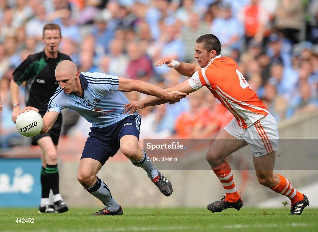 17 July 2010; Eoghan O'Gara, Dublin, in action against Vincent Martin, Armagh. GAA Football All-Ireland Senior Championship Qualifier Round 3, Dublin v Armagh, Croke Park, Dublin. Picture credit: David Maher / SPORTSFILE
