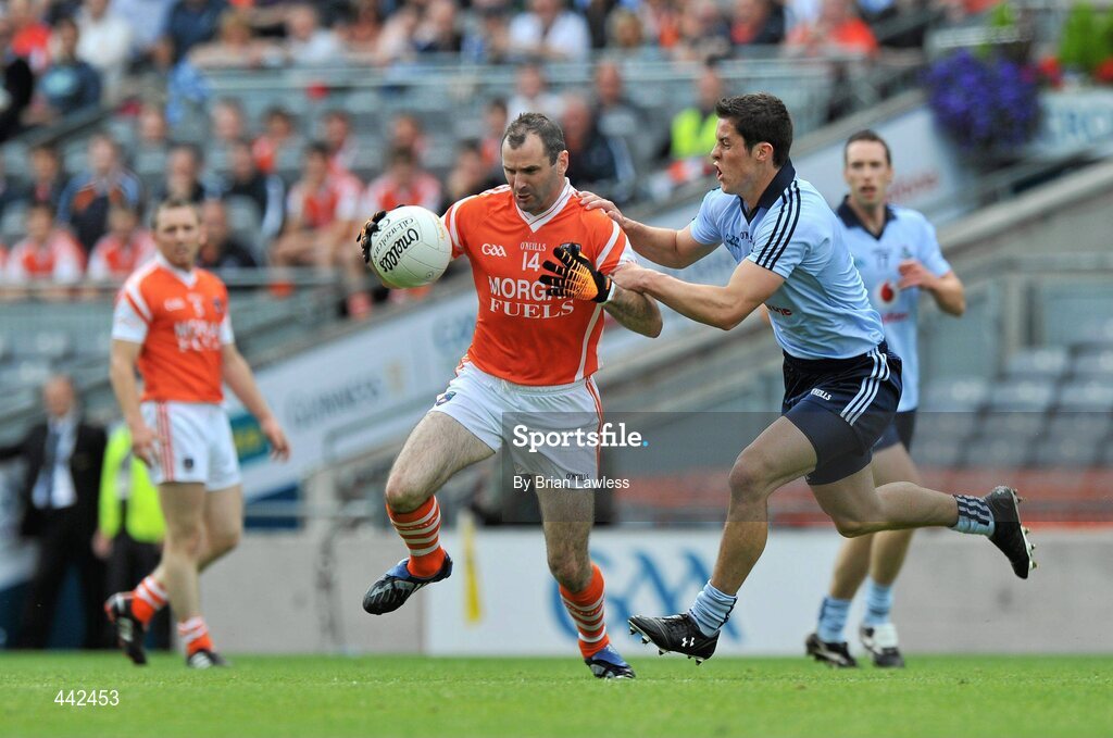 17 July 2010; Steven McDonnell, Armagh, in action against Rory O'Carroll, Dublin. GAA Football All-Ireland Senior Championship Qualifier Round 3, Dublin v Armagh, Croke Park, Dublin. Picture credit: Brian Lawless / SPORTSFILE