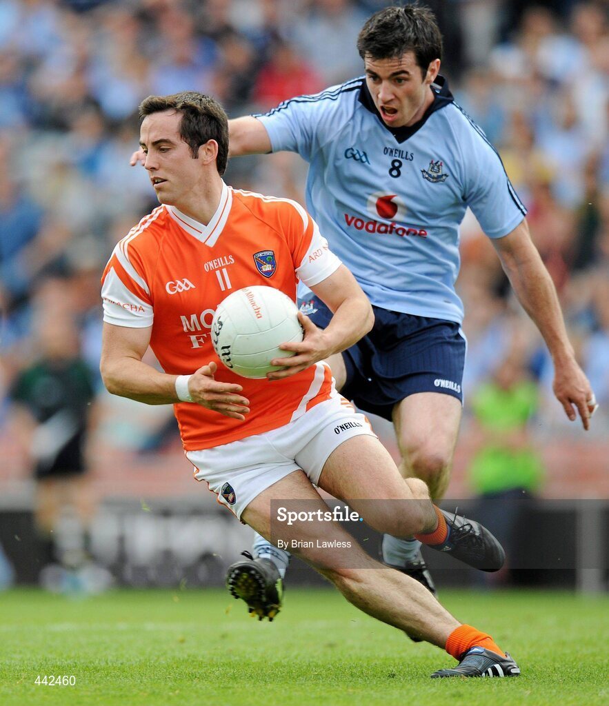 17 July 2010; Aaron Kernan, Armagh, in action against Michael Darragh Mcauley, Dublin. GAA Football All-Ireland Senior Championship Qualifier Round 3, Dublin v Armagh, Croke Park, Dublin. Picture credit: Brian Lawless / SPORTSFILE