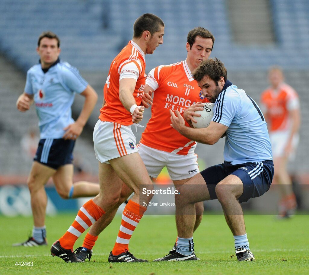 17 July 2010; Bryan Cullen, Dublin, in action against Vincent Martin, left, and Aaron Kernon, Armagh. GAA Football All-Ireland Senior Championship Qualifier Round 3, Dublin v Armagh, Croke Park, Dublin. Picture credit: Brian Lawless / SPORTSFILE