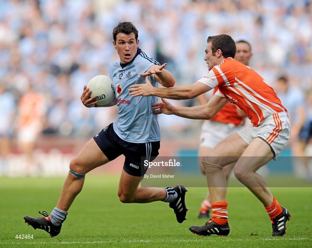 17 July 2010; Niall Corkery, Dublin, in action against Brendan Donaghy, Armagh. GAA Football All-Ireland Senior Championship Qualifier Round 3, Dublin v Armagh, Croke Park, Dublin. Picture credit: David Maher / SPORTSFILE