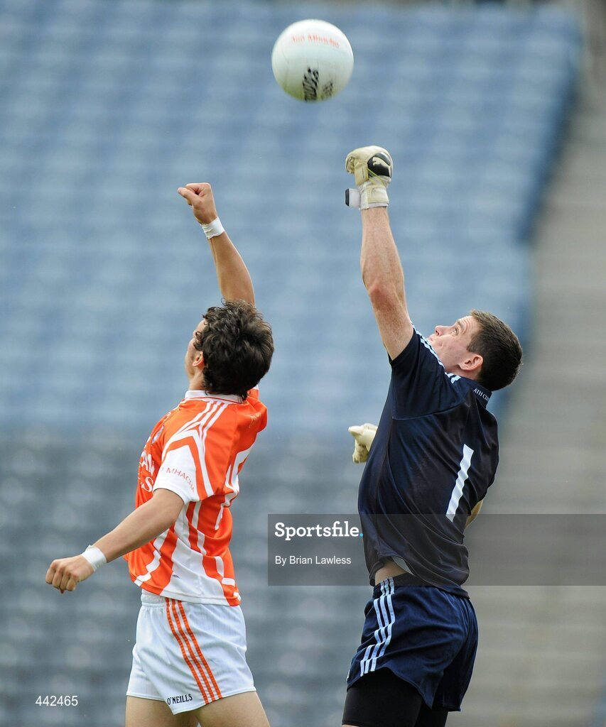17 July 2010; Stephen Cluxton, Dublin, in action against Jamie Clarke, Armagh. GAA Football All-Ireland Senior Championship Qualifier Round 3, Dublin v Armagh, Croke Park, Dublin. Picture credit: Brian Lawless / SPORTSFILE