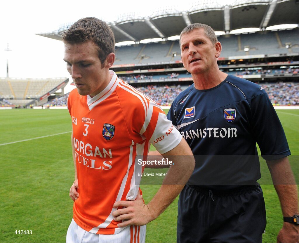 17 July 2010; A disappointed Armagh manager Paddy O'Rourke with Brendan Donaghy at the end of the game. GAA Football All-Ireland Senior Championship Qualifier Round 3, Dublin v Armagh, Croke Park, Dublin. Picture credit: David Maher / SPORTSFILE