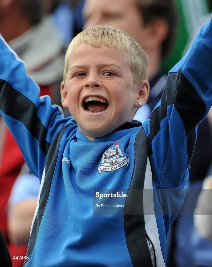 17 July 2010; A young Dublin fan celebrates after the game. GAA Football All-Ireland Senior Championship Qualifier Round 3, Dublin v Armagh, Croke Park, Dublin. Picture credit: Brian Lawless / SPORTSFILE