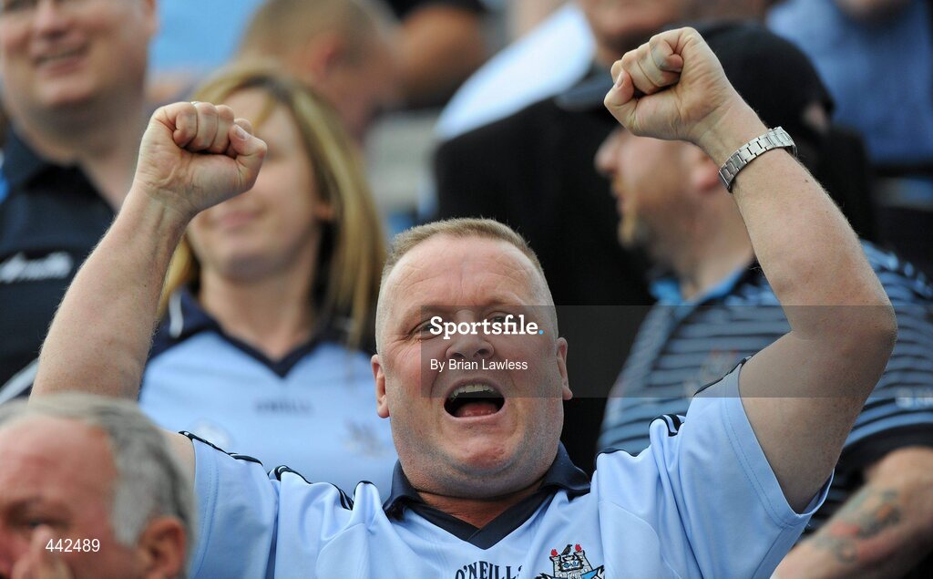 17 July 2010; A Dublin fan celebrates after the match. GAA Football All-Ireland Senior Championship Qualifier Round 3, Dublin v Armagh, Croke Park, Dublin. Picture credit: Brian Lawless / SPORTSFILE