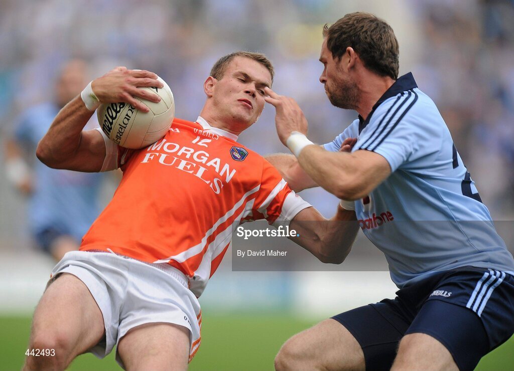17 July 2010; Gareth Swift, Armagh, in action against Darren Magee, Dublin. GAA Football All-Ireland Senior Championship Qualifier Round 3, Dublin v Armagh, Croke Park, Dublin. Picture credit: David Maher / SPORTSFILE