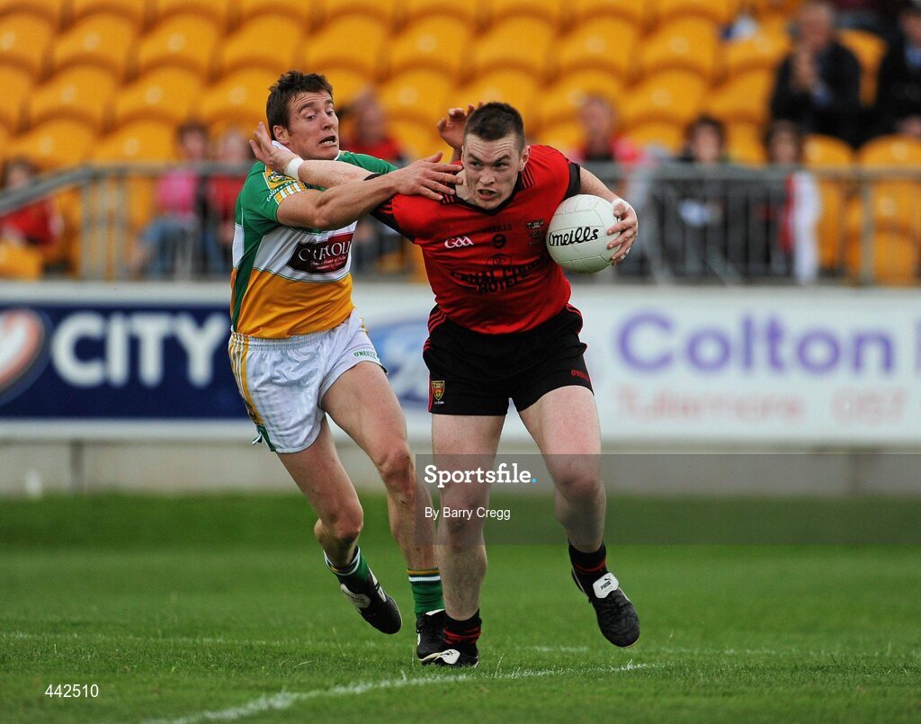 17 July 2010; Kalum King, Down, in action against Ciarán McManus, Offaly. GAA Football All-Ireland Senior Championship Qualifier Round 3, Down v Offaly, O'Connor Park, Tullamore, Co. Offaly. Picture credit: Barry Cregg / SPORTSFILE