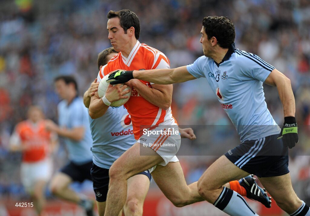 17 July 2010; Aaron Kernan, Armagh, in action against Kevin McManamon and Bernard Brogan, right, Dublin. GAA Football All-Ireland Senior Championship Qualifier Round 3, Dublin v Armagh, Croke Park, Dublin. Picture credit: Brian Lawless / SPORTSFILE