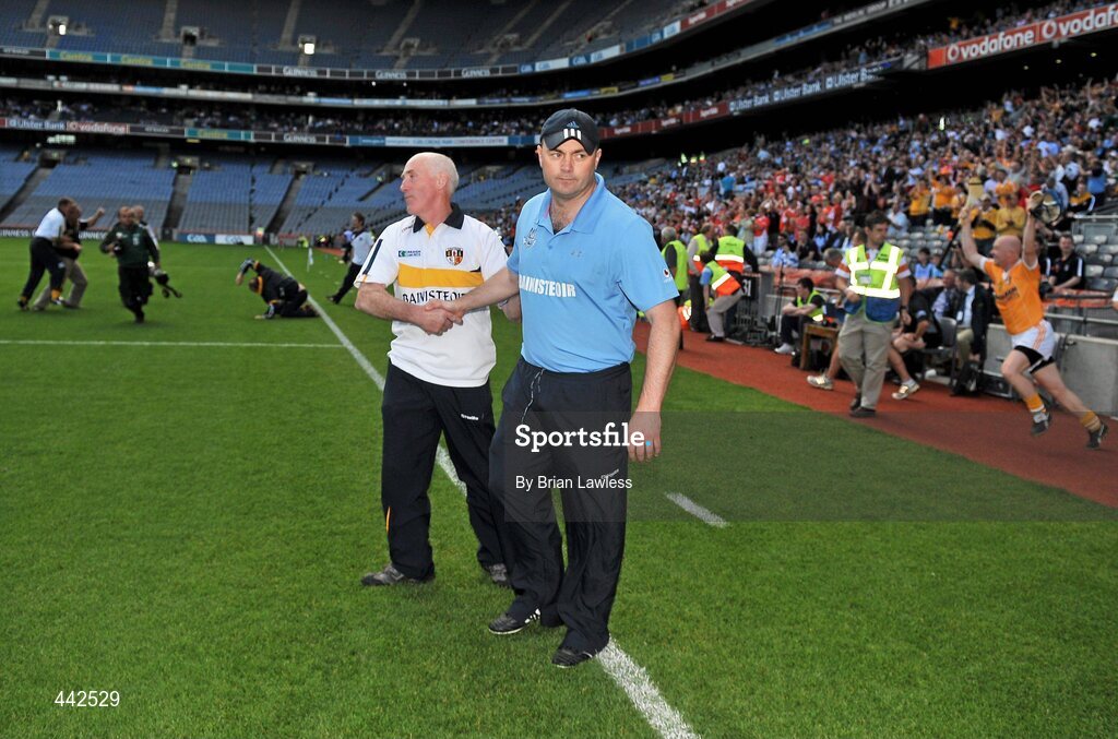 17 July 2010; Dublin manager Anthony Daly shakes hands with Antrim manager Dinny Cahill after the match. GAA Hurling All-Ireland Senior Championship Phase 3, Dublin v Antrim, Croke Park, Dublin. Picture credit: Brian Lawless / SPORTSFILE