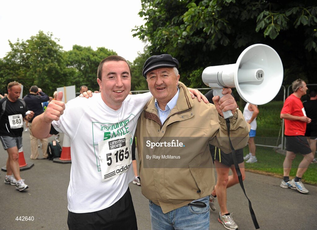 17 July 2010; Conor Greally and his dad Frank, from Inchicore, Dublin, after Conor had finished the Lifestyle Sports - adidas Irish Runner 5 Mile Race. The Phoenix Park, Dublin. Picture credit: Ray McManus / SPORTSFILE