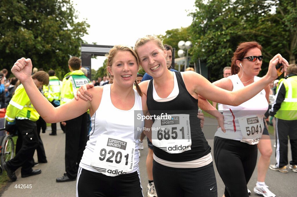 17 July 2010; Dara Hanahoe, left, Ballina, Co Mayo, and Kathryn Ryan, from Inniscarra, Co Cork, after finishing the Lifestyle Sports - adidas Irish Runner 5 Mile Race. The Phoenix Park, Dublin. Picture credit: Ray McManus / SPORTSFILE