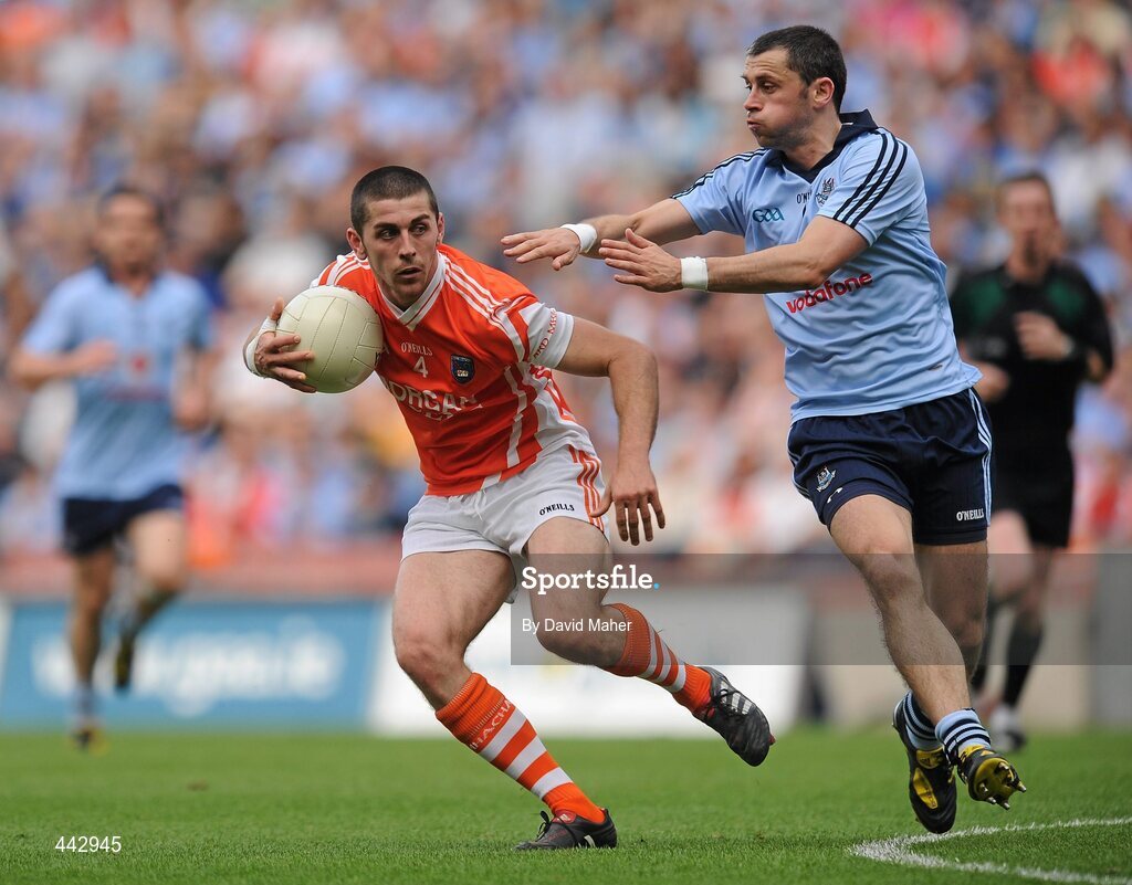 17 July 2010; Vincent Martin, Armagh, in action against Alan Brogan, Dublin. GAA Football All-Ireland Senior Championship Qualifier Round 3, Dublin v Armagh, Croke Park, Dublin. Picture credit: David Maher / SPORTSFILE