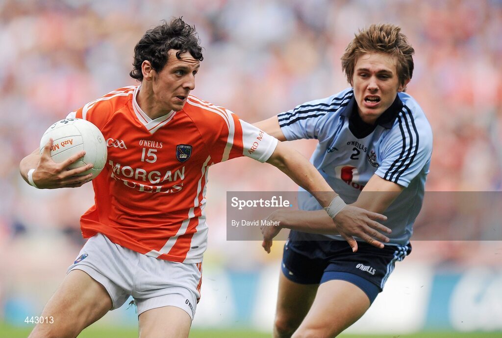 17 July 2010; Jamie Clarke, Armagh, in action against Michael Fitzsimons, Dublin. GAA Football All-Ireland Senior Championship Qualifier Round 3, Dublin v Armagh, Croke Park, Dublin. Picture credit: David Maher / SPORTSFILE