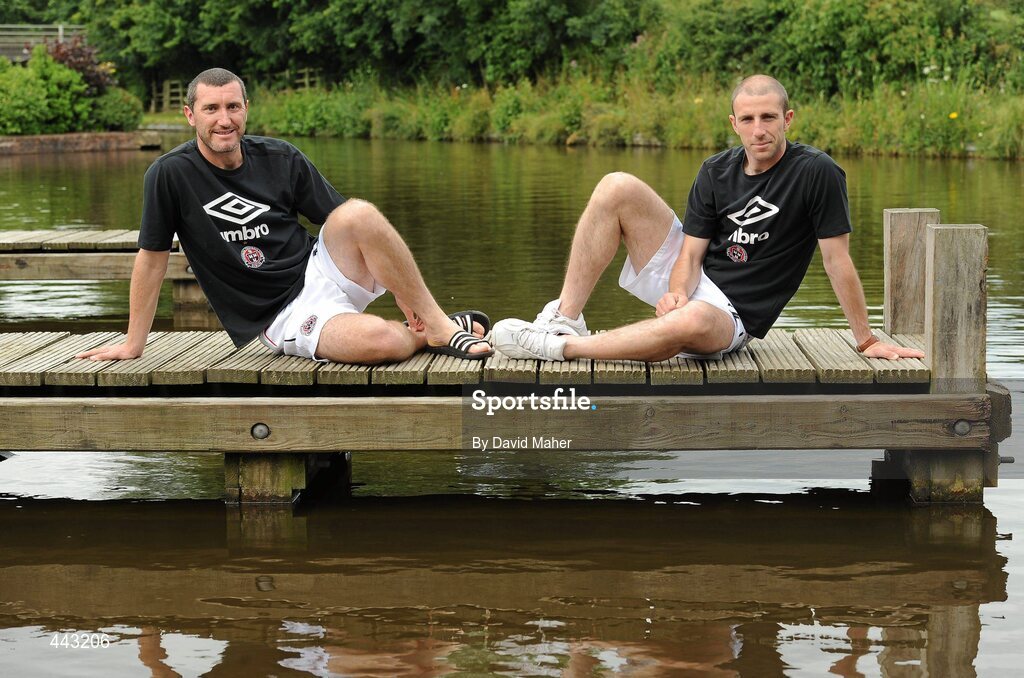 19 July 2010; Bohemians' Jason Byrne, left, and Owen Heary relax at their hotel ahead of their UEFA Champions League First Qualifying Round 2nd Leg game against The New Saints FC on Tuesday. Lion Keys Hotel, Oswestry, Wales. Picture credit: David Maher / SPORTSFILE