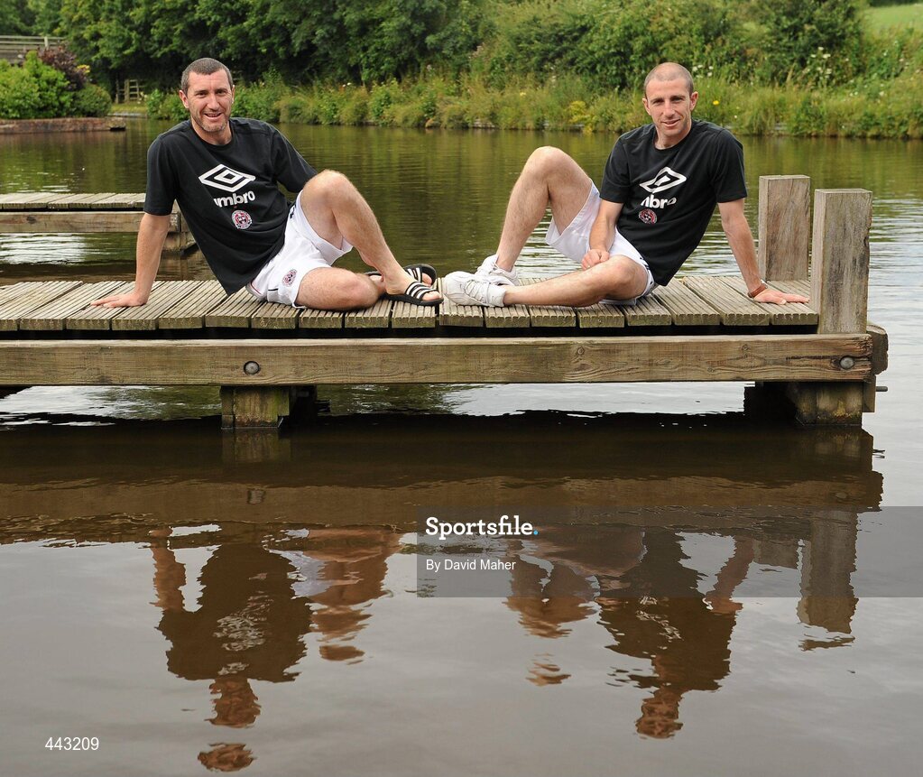 19 July 2010; Bohemians' Jason Byrne, left, and Owen Heary relaxing at their hotel ahead of their UEFA Champions League First Qualifying Round 2nd Leg game against The New Saints FC on Tuesday. Lion Keys Hotel, Oswestry, Wales. Picture credit: David Maher / SPORTSFILE