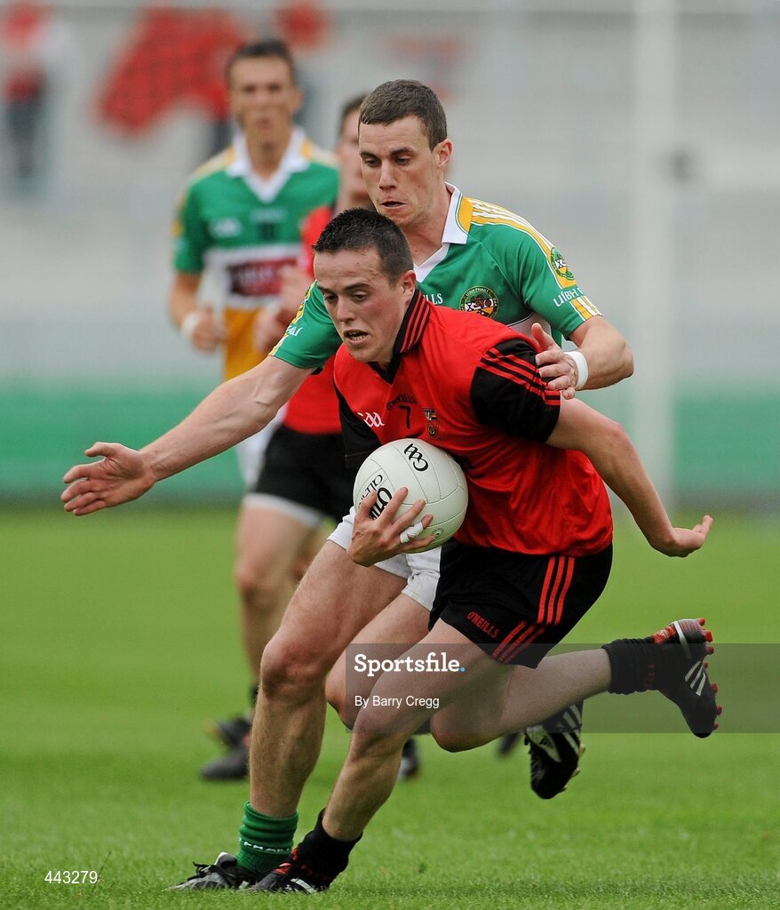 17 July 2010; Conor Garvey, Down, in action against Niall MCNamee, Offaly. GAA Football All-Ireland Senior Championship Qualifier Round 3, Down v Offaly, O'Connor Park, Tullamore, Co. Offaly. Picture credit: Barry Cregg / SPORTSFILE