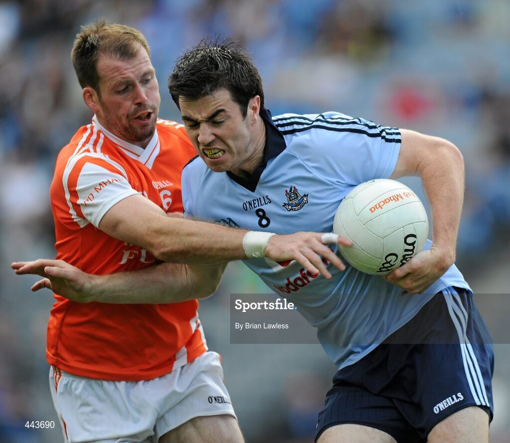 17 July 2010; Michael Darragh Mcauley, Dublin, in action against Ciaran McKeever, Armagh. GAA Football All-Ireland Senior Championship Qualifier Round 3, Dublin v Armagh, Croke Park, Dublin. Picture credit: Brian Lawless / SPORTSFILE