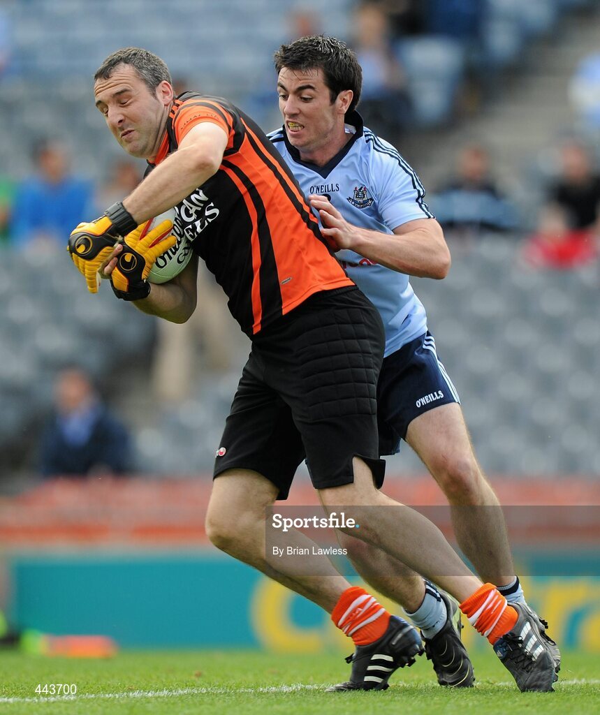 17 July 2010; Paul Hearty, Armagh, in action against Michael Darragh Mcauley, Dublin. GAA Football All-Ireland Senior Championship Qualifier Round 3, Dublin v Armagh, Croke Park, Dublin. Picture credit: Brian Lawless / SPORTSFILE