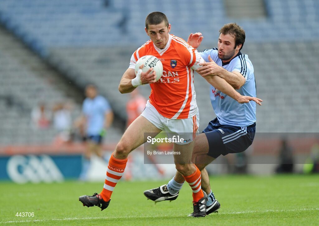 17 July 2010; Vincent Martin, Armagh, in action against Bryan Cullen, Dublin. GAA Football All-Ireland Senior Championship Qualifier Round 3, Dublin v Armagh, Croke Park, Dublin. Picture credit: Brian Lawless / SPORTSFILE