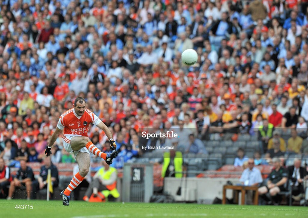 17 July 2010; Steven McDonnell, Armagh, kicks a free. GAA Football All-Ireland Senior Championship Qualifier Round 3, Dublin v Armagh, Croke Park, Dublin. Picture credit: Brian Lawless / SPORTSFILE