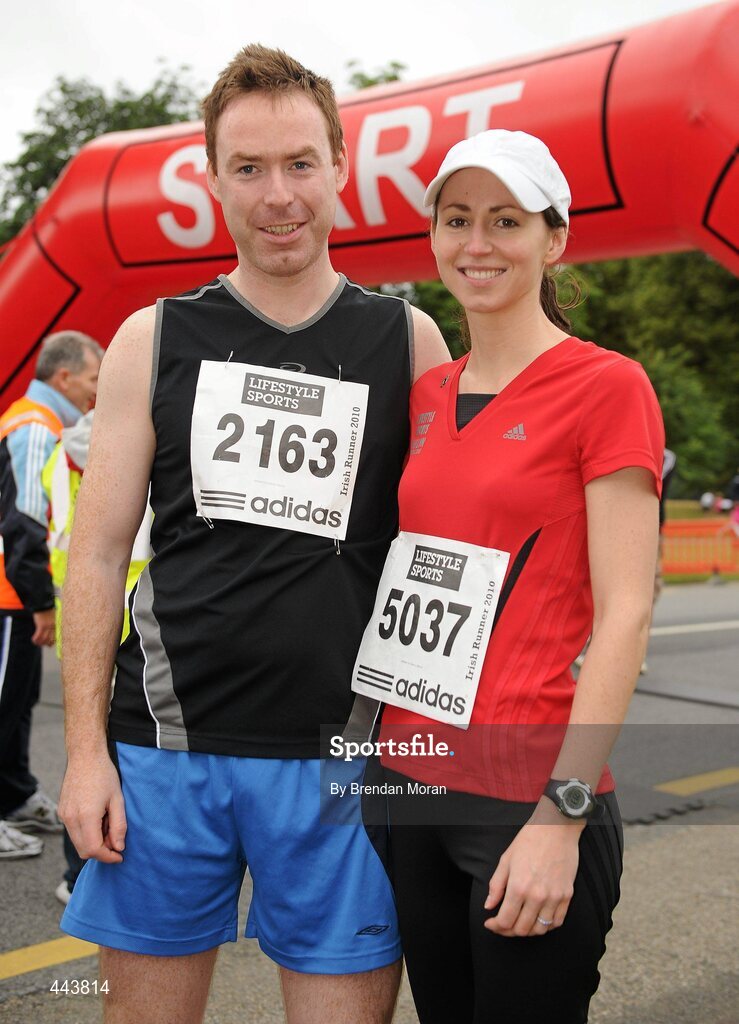 17 July 2010; Mark Hogg and Louise Rafferty, a member of the adidas 'virgin' running team, from Carrickmacross, Co. Monaghan at the Lifestyle Sports - adidas Irish Runner 5 Mile Race. The Phoenix Park, Dublin. Picture credit: Brendan Moran / SPORTSFILE