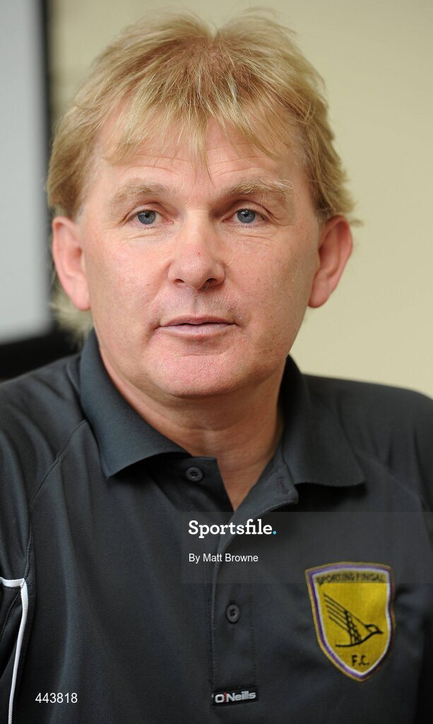 21 July 2010; Sporting Fingal manager Liam Buckley speaking during a press conference ahead of their UEFA Europa League Second Qualifying Round, Second Leg, game against CS Marítimo at Dalymount Park on Thursday. Sporting Fingal Press Conference, ALSAA club, Santry, Dublin. Picture credit: Matt Browne / SPORTSFILE