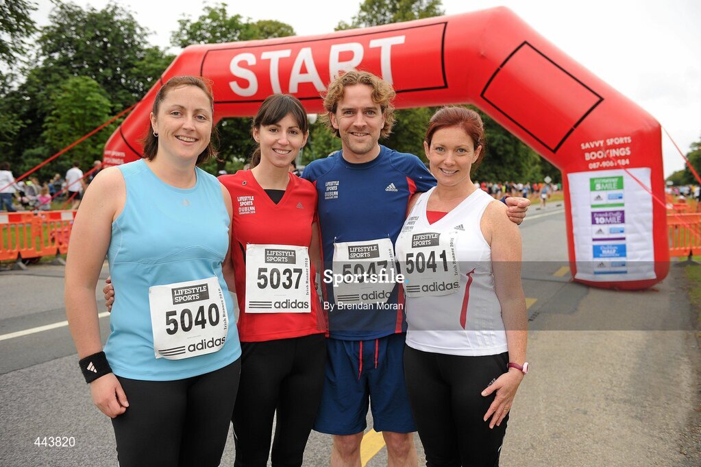 17 July 2010; Members of the adidas 'virgin' running team, from left, Joanne Connolly, from Raheny, Dublin, Louise Rafferty, from Carrickmacross, Co. Monaghan, Donal Ryan, from Thurles, Co. Tipperary, and Gillian McCarthy, Clonskeagh, Co. Dublin, at the Lifestyle Sports - adidas Irish Runner 5 Mile Race. The Phoenix Park, Dublin. Picture credit: Brendan Moran / SPORTSFILE