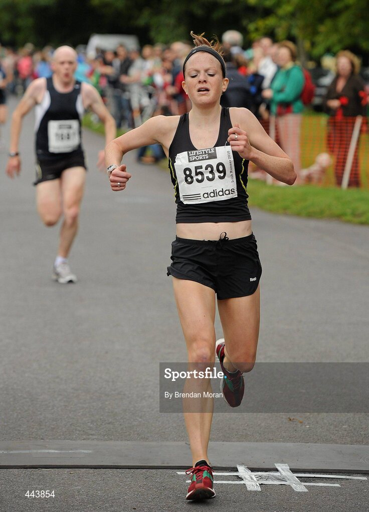 17 July 2010; Breffini Twohig, Dundrum South Dublin AC, comes home in second place in the Women's event during the Lifestyle Sports - adidas Irish Runner 5 Mile Race. The Phoenix Park, Dublin. Picture credit: Brendan Moran / SPORTSFILE