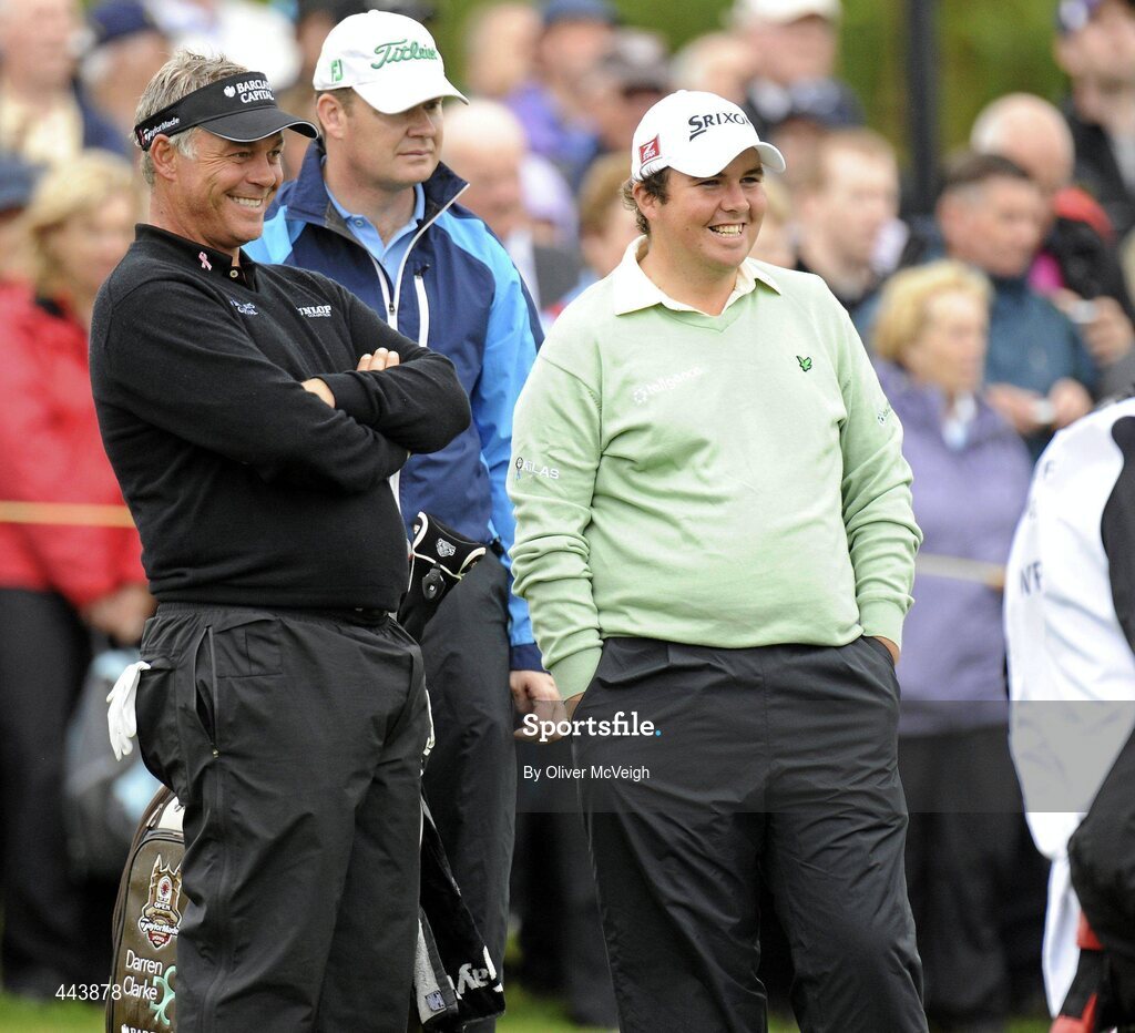 21 July 2010; Golfers Darren Clarke, left,  and Shane Lowry during the 2010 Lough Erne Challenge. Lough Erne Resort, Enniskillen, Co. Fermanagh. Picture credit: Oliver McVeigh / SPORTSFILE
