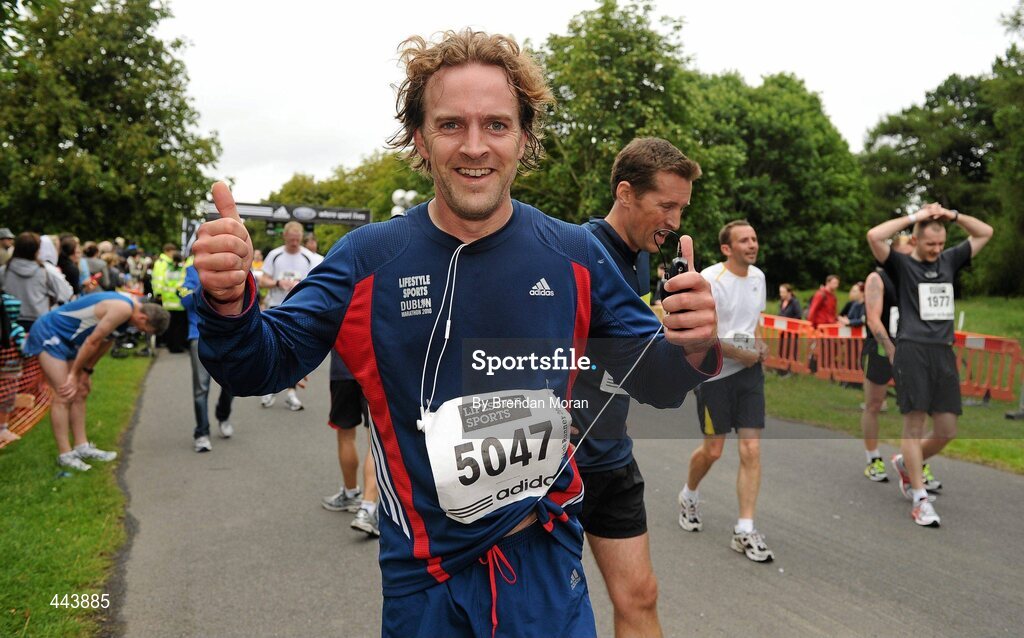17 July 2010; Member of the adidas 'virgin' running team, Donal Ryan, from Thurles, Co. Tipperary, after finishing the Lifestyle Sports - adidas Irish Runner 5 Mile Race. The Phoenix Park, Dublin. Picture credit: Brendan Moran / SPORTSFILE