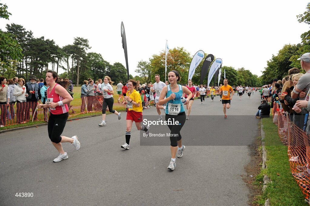 17 July 2010; Competitors come down the finishing straight during the Lifestyle Sports - adidas Irish Runner 5 Mile Race. The Phoenix Park, Dublin. Picture credit: Brendan Moran / SPORTSFILE