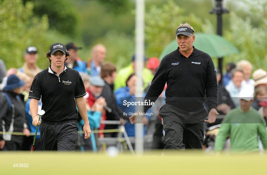 21 July 2010; Rory McIlroy, left, and Darren Clarke, coming on to the fifth green,  during the 2010 Lough Erne Challenge. Lough Erne Resort, Enniskillen, Co. Fermanagh. Picture credit: Oliver McVeigh / SPORTSFILE