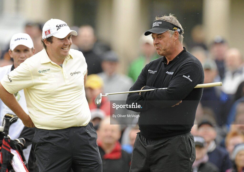 21 July 2010; Shane Lowry and Darren Clarke on the fifth green during the 2010 Lough Erne Challenge. Lough Erne Resort, Enniskillen, Co. Fermanagh. Picture credit: Oliver McVeigh / SPORTSFILE