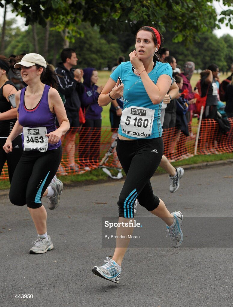 17 July 2010; Holly White, 5160, from Co. Dublin, and Amanda Brannigan, 9453, from Co. Louth, in action during the Lifestyle Sports - adidas Irish Runner 5 Mile Race. The Phoenix Park, Dublin. Picture credit: Brendan Moran / SPORTSFILE