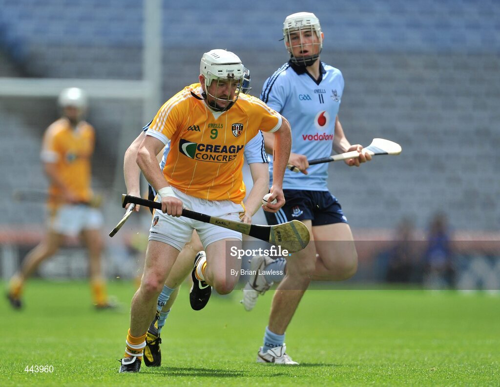 17 July 2010; Karl Stewart, Antrim, in action against Liam Rushe, Dublin. GAA Hurling All-Ireland Senior Championship Phase 3, Dublin v Antrim, Croke Park, Dublin. Picture credit: Brian Lawless / SPORTSFILE