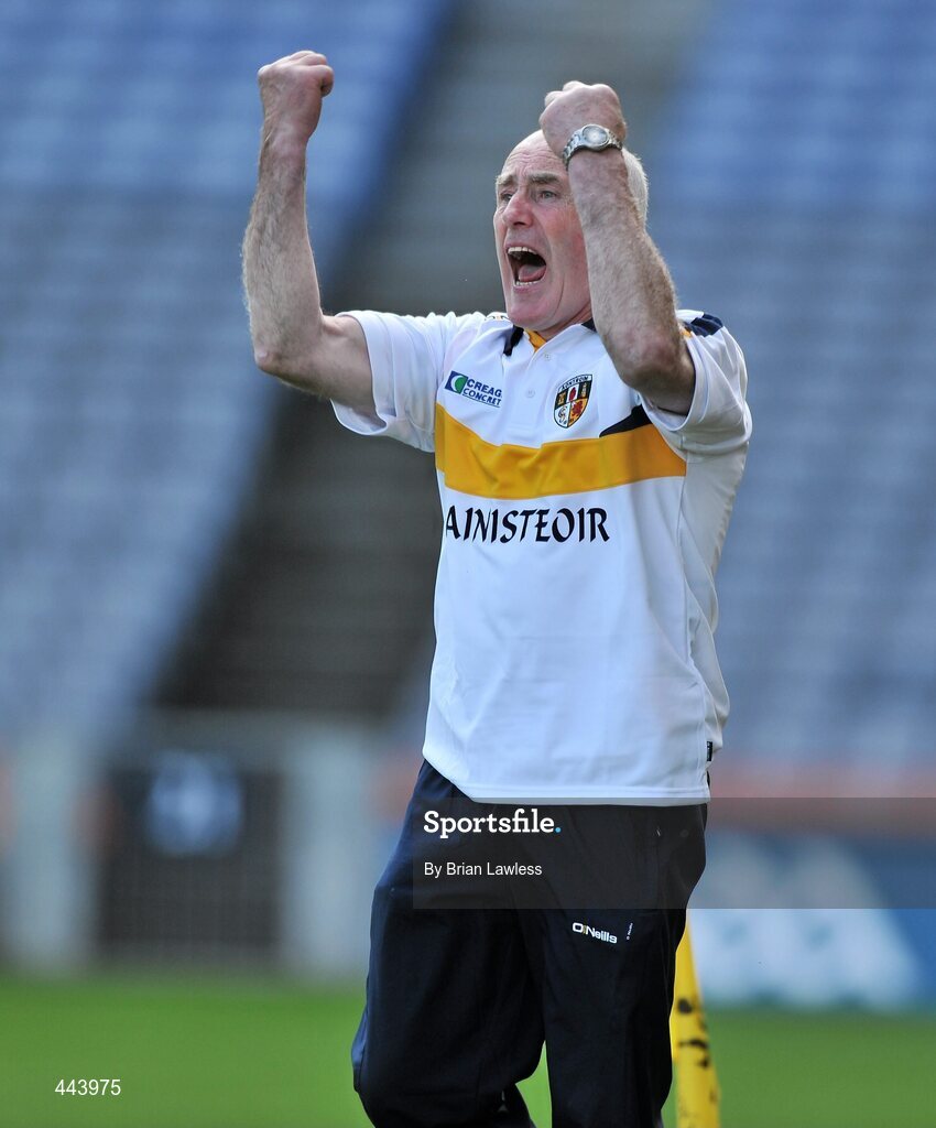 17 July 2010; Antrim manager Dinny Cahill celebrates a late score. GAA Hurling All-Ireland Senior Championship Phase 3, Dublin v Antrim, Croke Park, Dublin. Picture credit: Brian Lawless / SPORTSFILE