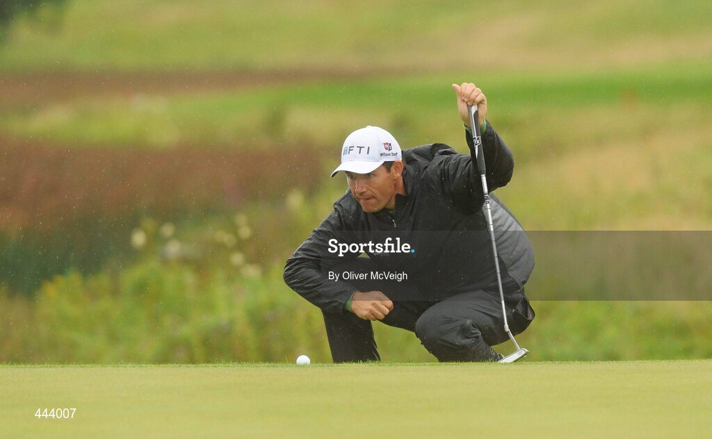 21 July 2010; Golfer Padraig Harrington lines up a putt during the 2010 Lough Erne Challenge. Lough Erne Resort, Enniskillen, Co. Fermanagh. Picture credit: Oliver McVeigh / SPORTSFILE