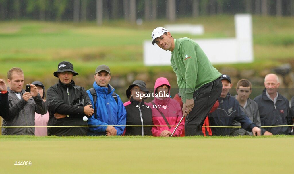 21 July 2010; Golfer Padraig Harrington chips onto the 18th green during the 2010 Lough Erne Challenge. Lough Erne Resort, Enniskillen, Co. Fermanagh. Picture credit: Oliver McVeigh / SPORTSFILE