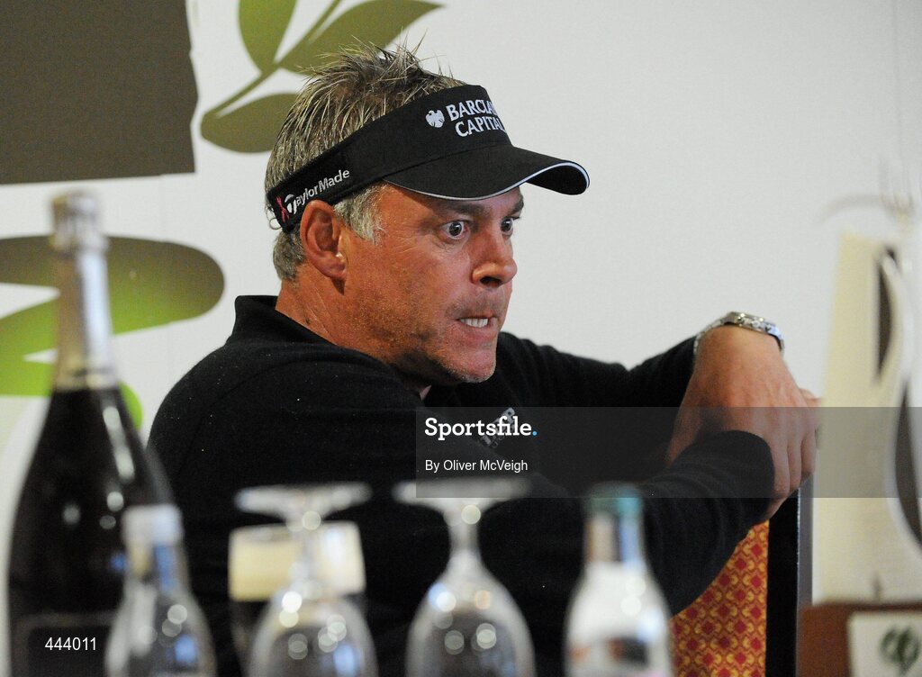 21 July 2010; Golfer Darren Clarke during a press conference after the 2010 Lough Erne Challenge. Lough Erne Resort, Enniskillen, Co. Fermanagh. Picture credit: Oliver McVeigh / SPORTSFILE