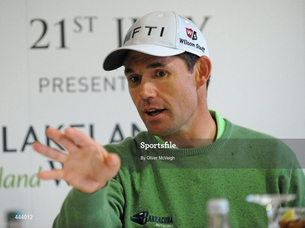21 July 2010; Golfer Padraig Harrington speaking during a press conference after the 2010 Lough Erne Challenge. Lough Erne Resort, Enniskillen, Co. Fermanagh. Picture credit: Oliver McVeigh / SPORTSFILE