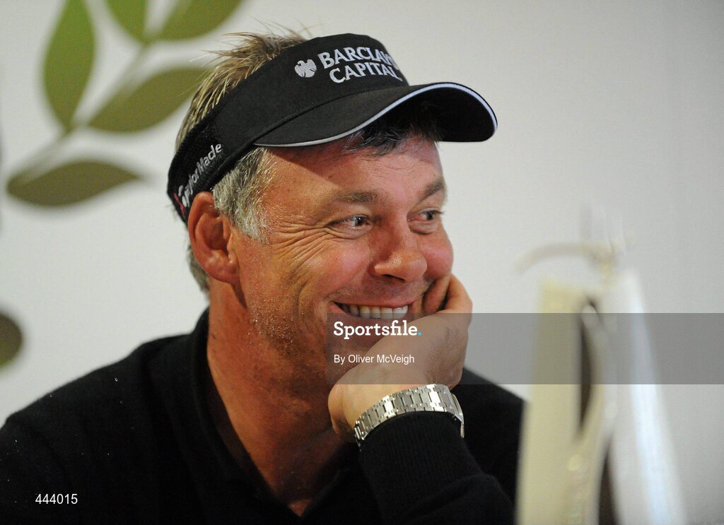 21 July 2010; Golfer Darren Clarke during a press conference after the 2010 Lough Erne Challenge. Lough Erne Resort, Enniskillen, Co. Fermanagh. Picture credit: Oliver McVeigh / SPORTSFILE