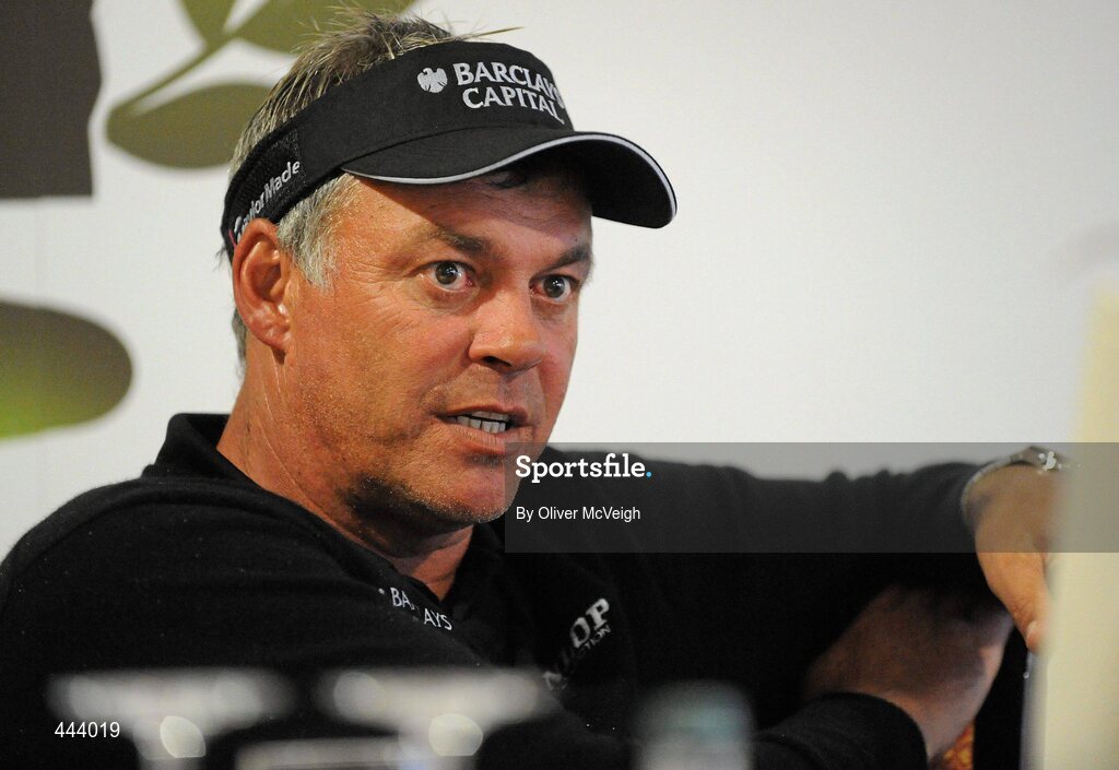 21 July 2010; Golfer Darren Clarke speaking during a press conference after the 2010 Lough Erne Challenge. Lough Erne Resort, Enniskillen, Co. Fermanagh. Picture credit: Oliver McVeigh / SPORTSFILE