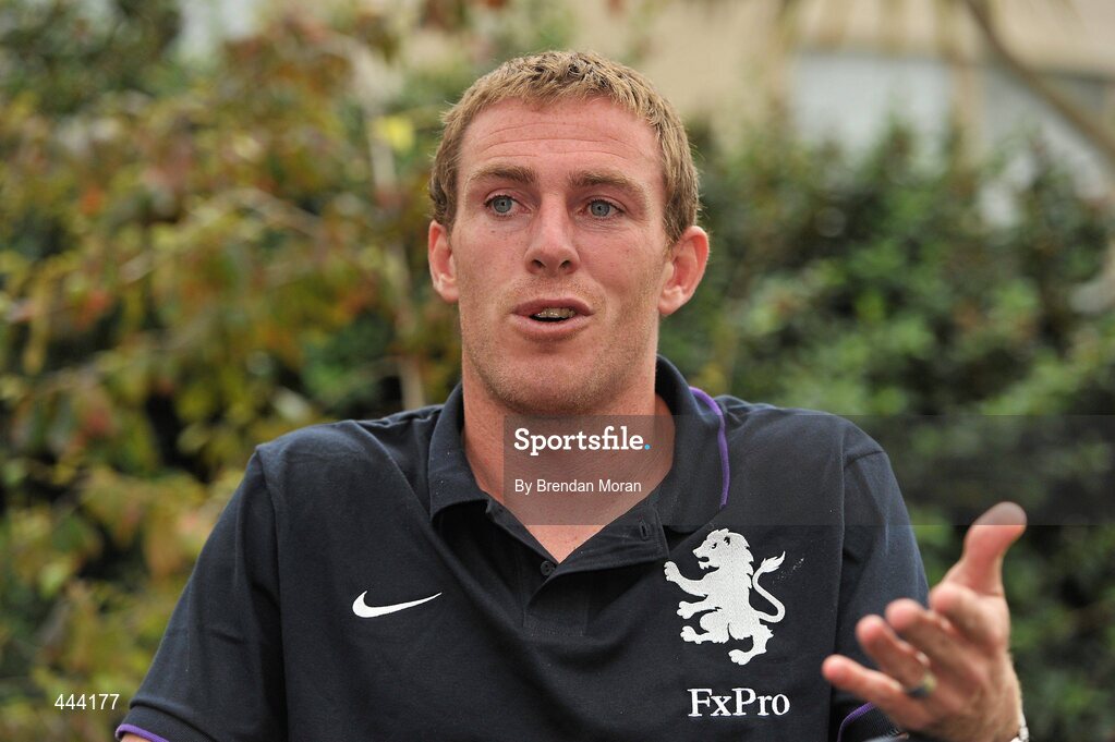 22 July 2010; Aston Villa's Richard Dunne speaking during a press conference ahead of their pre-season friendly against Bohemians on Satuday. Aston Villa press conference, Portmarnock Hotel, Portmarnock, Co. Dublin. Picture credit: Brendan Moran / SPORTSFILE