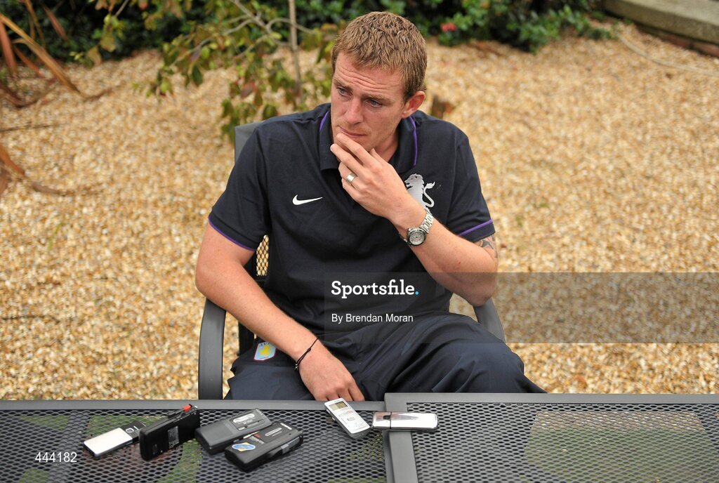 22 July 2010; Aston Villa's Richard Dunne during a press conference ahead of their pre-season friendly against Bohemians on Satuday. Aston Villa press conference, Portmarnock Hotel, Portmarnock, Co. Dublin. Picture credit: Brendan Moran / SPORTSFILE