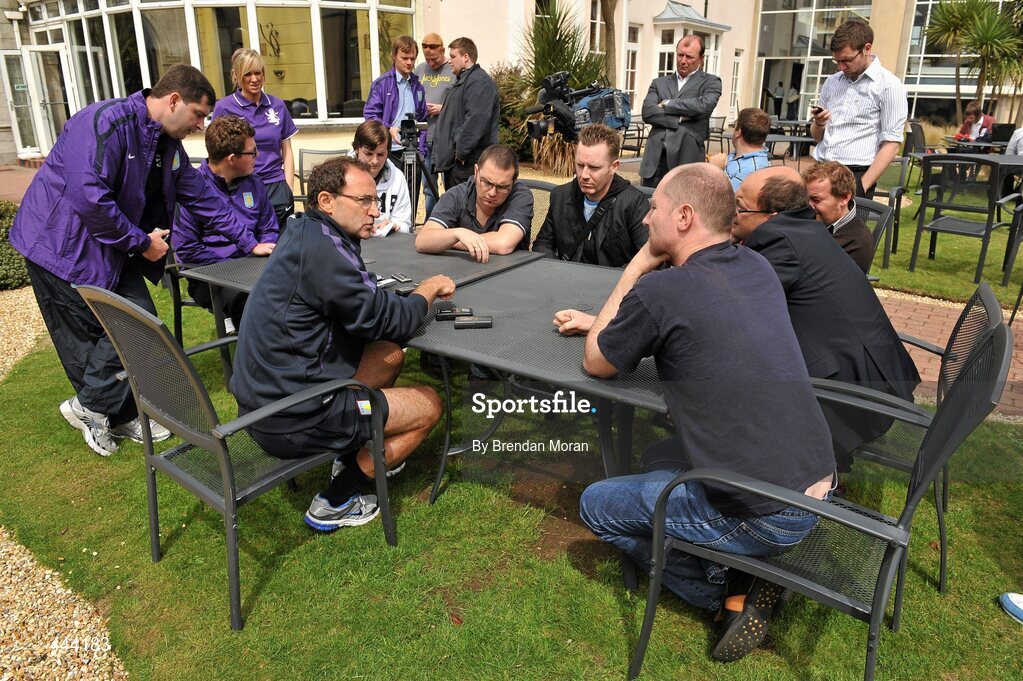 22 July 2010; Aston Villa manager Martin O'Neill speaking during a press conference ahead of their pre-season friendly against Bohemians on Saturday. Aston Villa press conference, Portmarnock Hotel, Portmarnock, Co. Dublin. Picture credit: Brendan Moran / SPORTSFILE