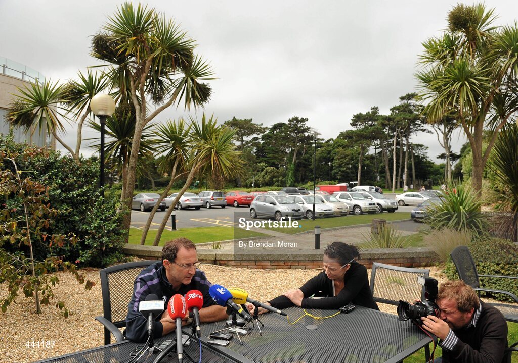 22 July 2010; Aston Villa manager Martin O'Neill speaking during a press conference ahead of their pre-season friendly against Bohemians on Saturday. Aston Villa press conference, Portmarnock Hotel, Portmarnock, Co. Dublin. Picture credit: Brendan Moran / SPORTSFILE