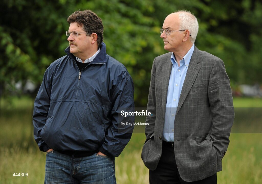 17 July 2010; John Foley, left, Chief Executive, Athletics Ireland, and Liam Hennessy, President, Athletics Ireland, watch the Lifestyle Sports - adidas Irish Runner 5 Mile Race. The Phoenix Park, Dublin. Picture credit: Ray McManus / SPORTSFILE