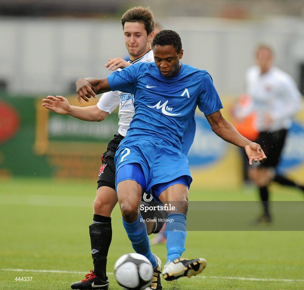 22 July 2010; Destley Mulder, PFC Levski Sofia, in action against Wayne Hatswell, Dundalk. UEFA Europa League Second Qualifying Round, 2nd Leg, Dundalk v PFC Levski Sofia, Oriel Park, Dundalk, Co. Louth. Picture credit: Oliver McVeigh / SPORTSFILE