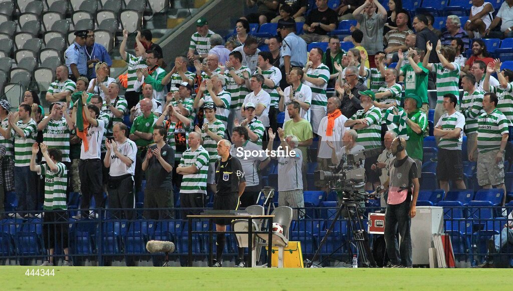22 July 2010; Shamrock Rovers fans during the match. UEFA Europa League Second Qualifying Round, 2nd Leg, Bnei Yehuda Tel-Aviv FC v Shamrock Rovers, Bloomfield Stadium, Tel Aviv, Israel. Picture credit: SPORTSFILE
