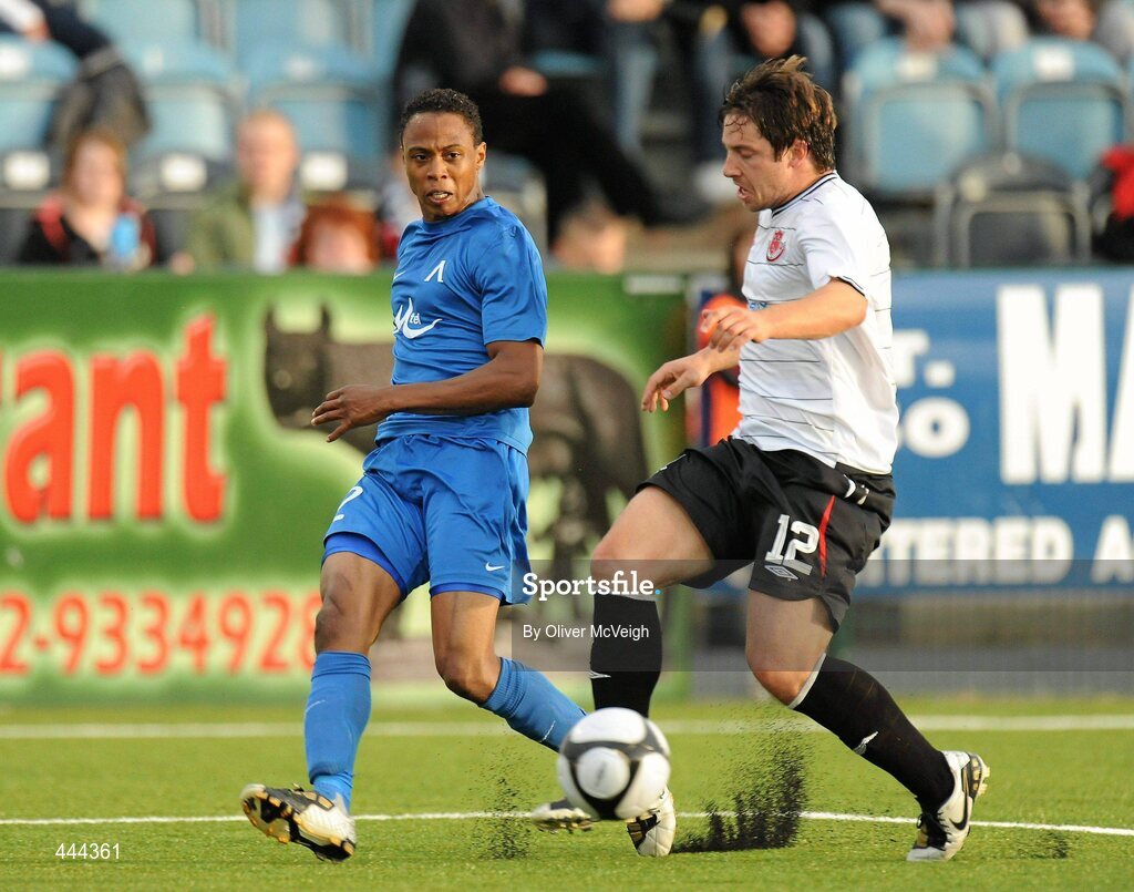22 July 2010; Dustley Mulder, PFC Levski Sofia, in action against Michael Synott, Dundalk. UEFA Europa League Second Qualifying Round, 2nd Leg, Dundalk v PFC Levski Sofia, Oriel Park, Dundalk, Co. Louth. Picture credit: Oliver McVeigh / SPORTSFILE